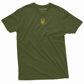 Men's Trident Ukraine Shirt Ukraine Flag National Symbolics Trident Military Army Green Black Shirt (4X-Large Military Green)