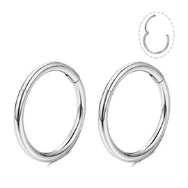 Small Gold Hoop Earrings, Lightweight 14K Gold Huggie Hoop Earrings for Cartilage Helix Tragus, Hypoallergenic Earrings for Women Men, Tiny Hoops Surgical Steel Endless Hoop Earrings 6/7/8/9/10 mm (6mm Silver Endless Hoop)