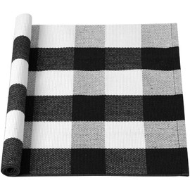 sourcing map Cotton Plaid Door Mat, Black & White Area Floor Rugs, Checkered Carpet for Indoor/Outdoor, Woven Washable Buffalo Mat, Retro Doormat Runner Rug for Front Porch/Kitchen 24"x35"