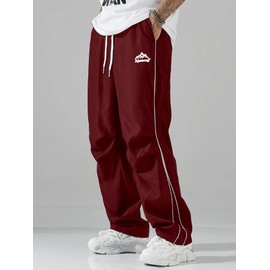 ABSECAI Mens Baggy Sweatpants Straight Wide Leg Y2k Elastic Waist Casual Track Active Pants Red