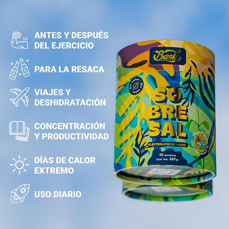BASK Electrolitos en Polvo Sin Sabor Tubo 287gr 35 Porciones