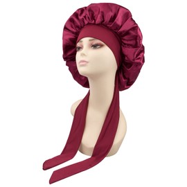 Satin Bonnet Sleep Cap, Silk Adjustable Sleep Cap, Elastic Shower Cap, Headscarf Sleeping, Bonnet Silk Hood for Sleeping, Soft, for Sleep, Shower, Hair Care, Spa, Hairdressing Salons (Red)