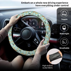 DAORJWL Car Steering Wheel Cover, Anti-Slip Breathable Elastic Neoprene 15 Inch Car Steering Wheel Protector for Women and Men,for Cars, SUVs Cute Dog