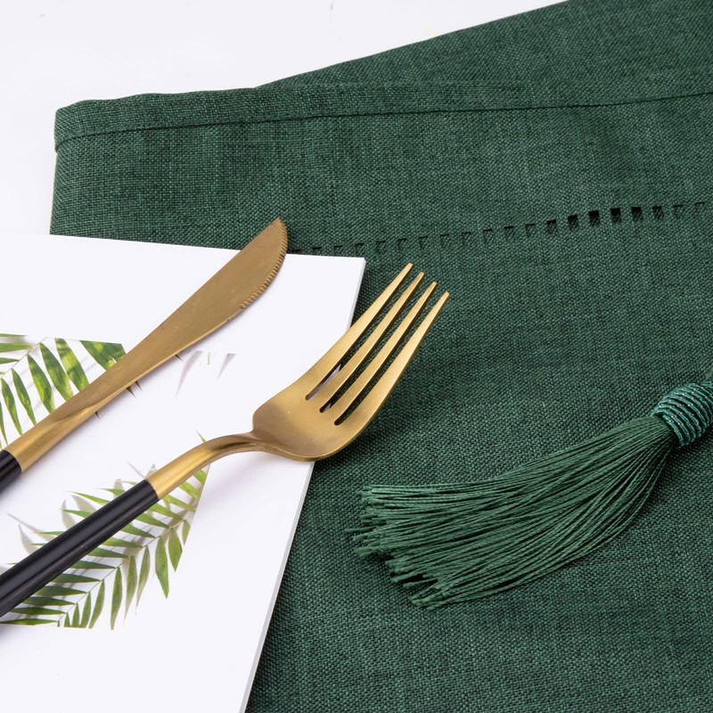 SANLEHAUSE Linen Table Runner, Dark Green, 32 x 180 cm,