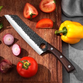 High Carbon Steel 8.5 Inch Kitchen Knives Hand Forged Viking Boning Knife Multi Chef Knife for Meat with PU Pouchcolor: Black, kitchen knife size: 8.5 inch