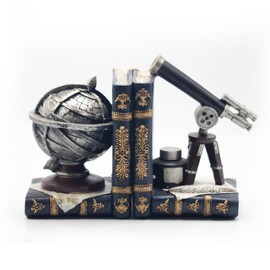 Decorative Bookends Vintage Armillary Sphere and Astronomical Telescope Antique Space Time Book Ends Heavy Duty Bookends Astronomy Decor for Shelves Home Office Decorations