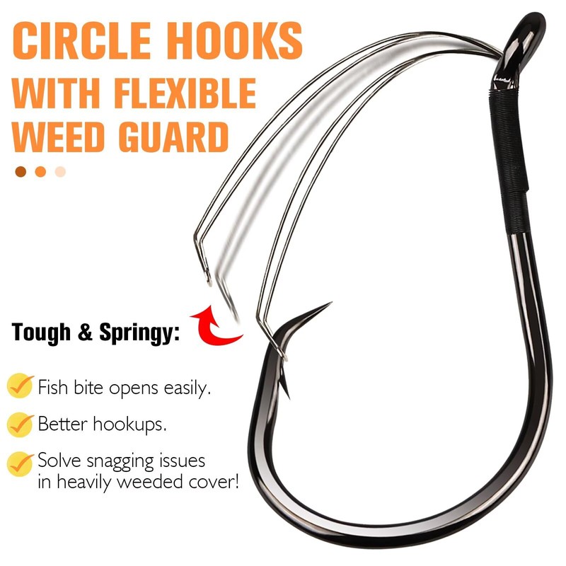 20PCS Weedless Hooks Weedless Circle Hooks for Catfish Bass Fishing