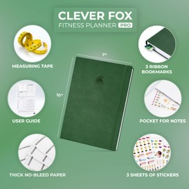 Clever Fox Fitness Journal PRO – Daily Workout Planner with Meal Planner & Habit Tracker – Gym Exercise Log Book for Women & Men – Fitness Planner Notebook – Lasts 6 Months, 7x10” - Forest Green