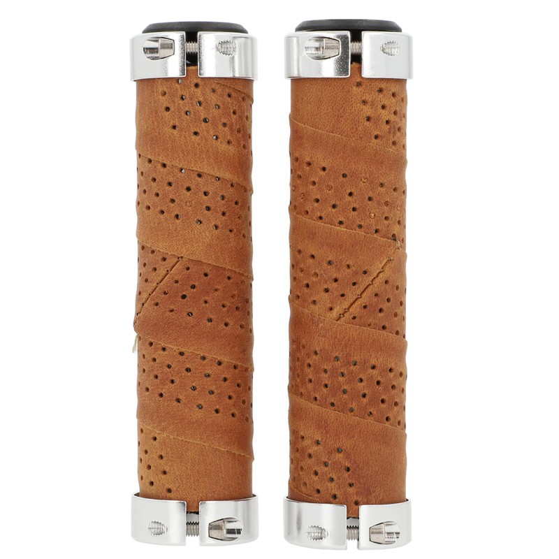 Gusti Nairo Q. Genuine Leather Handlebar Grip Brown Leather Metal
