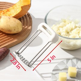 Heavy Duty Potato Mashers, 5 Inch x 2.8 Inch Food Grade Stainless Steel Food Crusher for Kitchen and Outdoors (white)