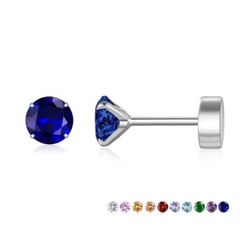 VYYU Silver Earrings for Women Girls, Titanium Earrings with Screwback Flat Back, Beautiful Cartilage Helix Earrings | Hypoallergenic Earrings, Jewellery Christmas Birthday Gifts, Sapphire Blue