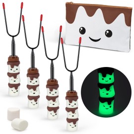 The S'mores Company - Glow in the Dark Marshmallow Roasting Sticks - Set of 4 Rotating Smores Sticks - Telescoping Extra Long Marshmallow Sticks for Fire Pit, Campfire & Bonfire - Camping Accessories
