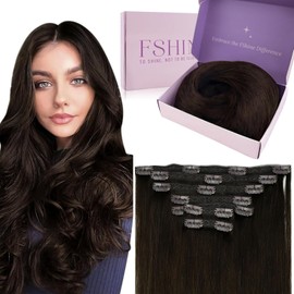 Fshine Extensiones Clip 16 Pulgadas 40 cm 120 g Cabello Natural Marrón Oscuro 7 pcs Clip in Color 2