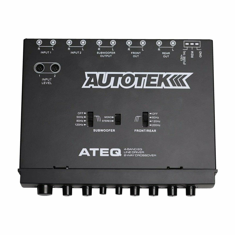 Autotek 4-Band Audio Equalizer with Built-in 2-Way Crossover, 9 Volts,