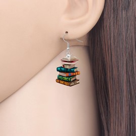 LONYOO Acrylic Book Earrings Dangle Funny Bookshelf Pencil Jewelry Back to School Gifts for Teachers Women (Coffee)