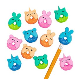 Donut Animal Eraser Pencil Toppers - 24 Pc. - Stationery - 24 Pieces
