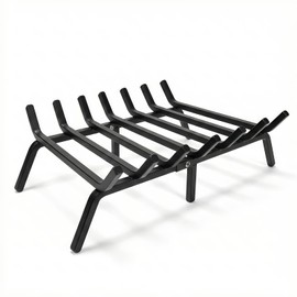24 Inch Fireplace Grate, 1/2" Solid Steel Fireplace Log Holder, Heavy Duty Firewood Log Burning Rack with 7 Support Bars & 6 Support Legs for Indoor Outdoor Camping