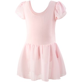 Aigoda Ballet Leotard, Children's, Includes Chiffon Skirt, 2 Colors, 8 Sizes, Short Sleeve, Juniors, Rhythmic Gymnastics, Cute, Recital (Pink, 105)