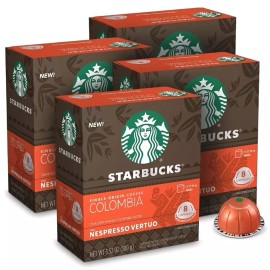 Starbucks Colombia Medium Roast for Nespresso Vertuo Capsules, 4 Boxes of 8 Caps