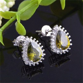 Uloveido White Gold Plated Light Green Cubic Zirconia Pear Shape Studs Earrings for Women R815