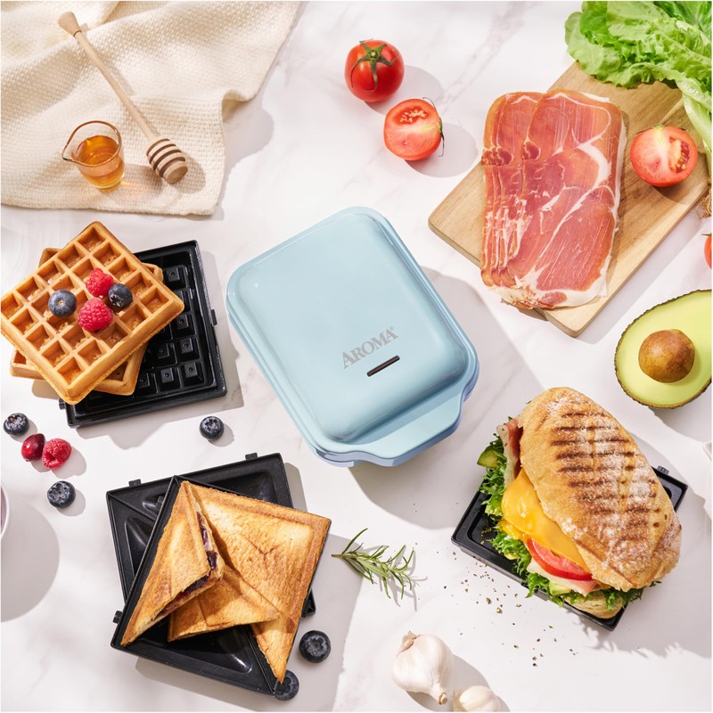 AROMA® 3-in-1 Panini Press, Sandwich Grill, and Waffle Maker with