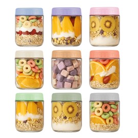 16 Oz Overnight Oats Containers with Lids, 9 Pack Mason Jars with Airtight Lids, Wide Mouth Meal Prep Food Storage Glass Containers for Yogurt Salad Chia Pudding Oatmeal Snack Breakfast