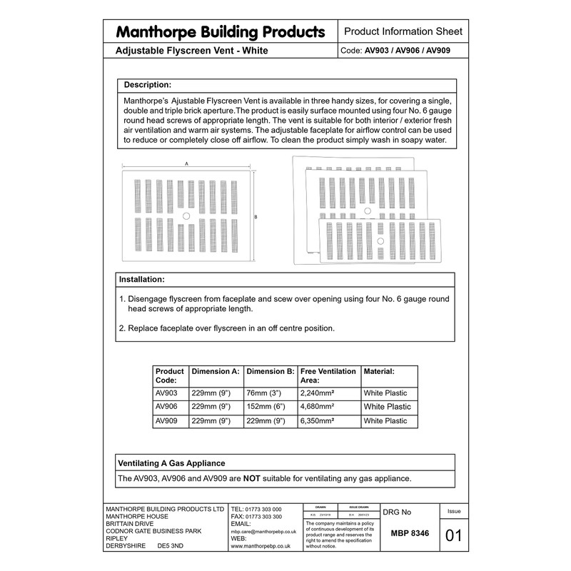 9" x 6" White Plastic Adjustable Hit and Miss Air