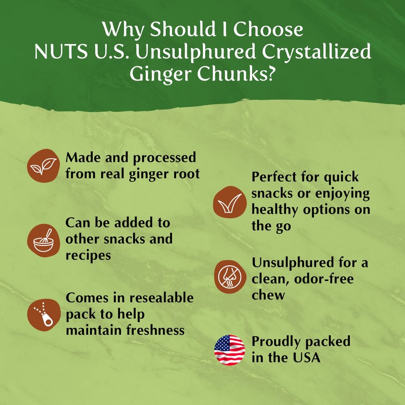 NUTS U.S. - Unsulphured Crystallized Ginger Chunks | No Artificial