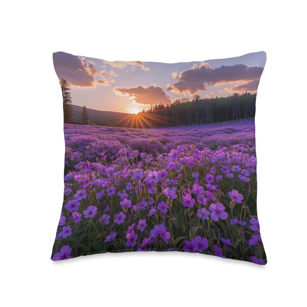 Creeping Phlox Flower Field Beautiful Sunset Graphic Throw Pillow