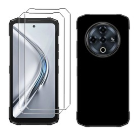 LYZXMY Hülle für Doogee Fire 6 Power(6.56") Schwarz Handyhülle + 2 Stück Gehärtetes Glas Schutzfolie, Case Weich Silikon TPU Schutzhülle Cover