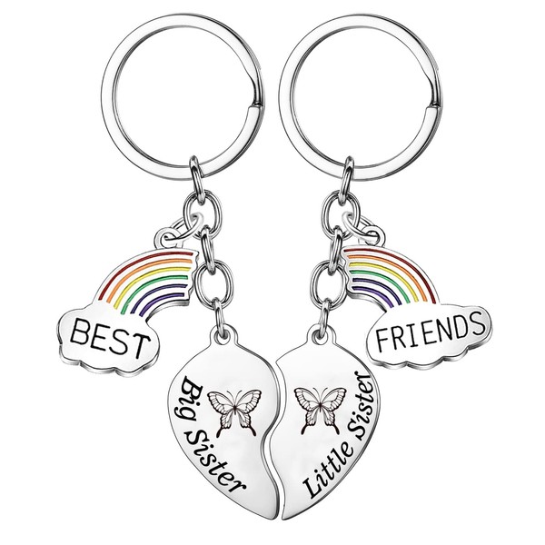 2 PCS Heart Broken Keychain for Sister Friends Matching Heart