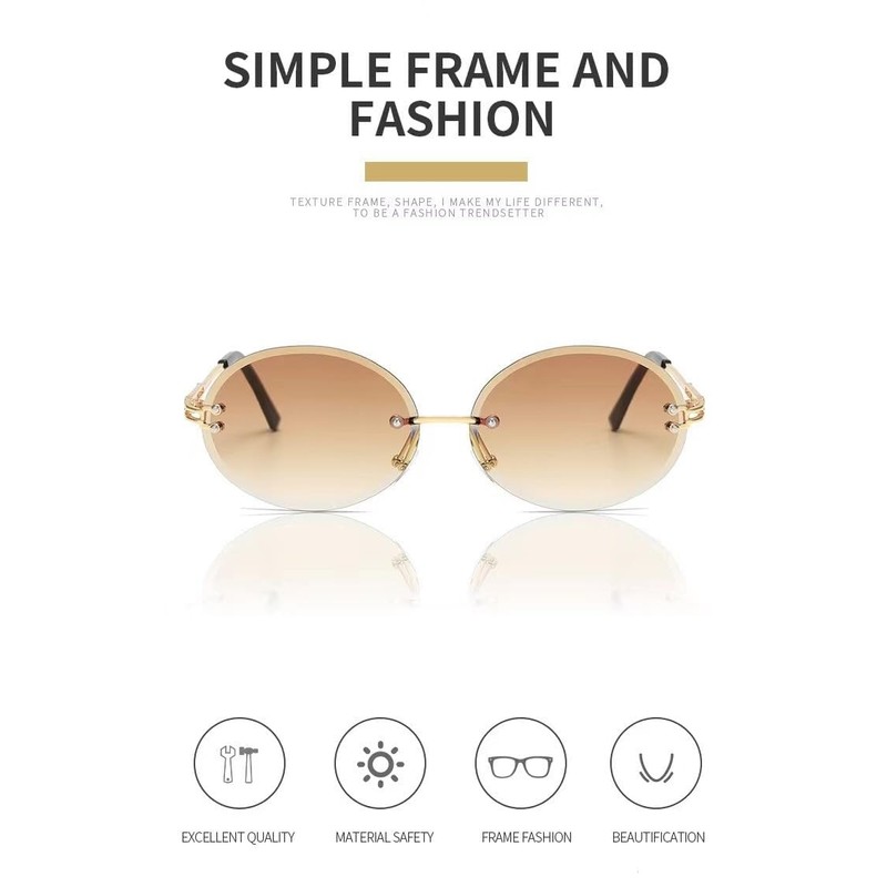OSAGAMA Mode Sonnenbrille Kleine Ovale Randlose Brille für Damen Herren