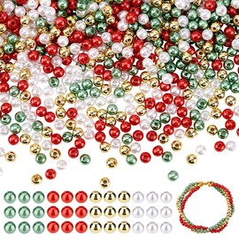 arricraft 2000 Pcs Christmas Pearl Beads, 4mm Acrylic Round Imitation Pearl Beads Red Green Gold White Loose Spacer Beads Small Beads for Jewelry Making DIY Craft Earrings