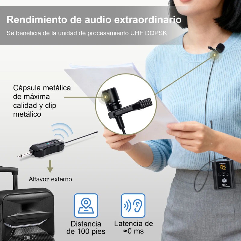 Micrófono Inalámbrico WinMix A1-2 Solapa y Diadema 2 Bodypack Negros