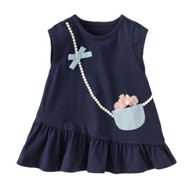 DAVE&BELLA Toddler Girl Summer Dress Baby Girls Solid Sleeveless Playwear Dresses Casual Kids Beach Sundress with Cute Bag Navy Blue