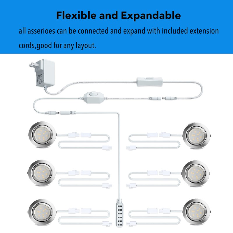 Under Cabinet Lighting Dimmable LED Puck Lights,Recessed Mount,12V Low Volt,60mm