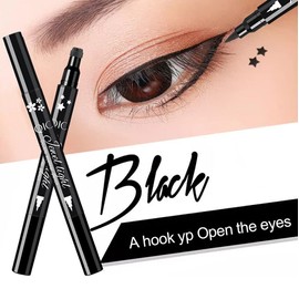 Eyeliner Stamp - OCHILIMA Double-sided Liquid Eyeliner Pen with Eye Makeup Stamp, Waterproof, Double Sided & Long Lasting Seal Tattoo Makeup Tool Red Black No smudge (Moon/Star）Shape Stamp Pen 2 Pcs