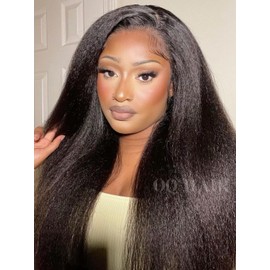 OQ HAIR Glueless Wigs Human Hair Pre Plucked Pre Cut Kinky Striaght 7x5 HD Lace 180% Density Wear and Go Yaki Straight Glueless Wig Pre Plucked For Beginners 3 Second To Wear 24 Inch