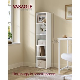 VASAGLE Custos Collection - Bookshelf, 5-Tier Bookcase, Book Shelf, Open Storage Shelf, 9.4 x 11.9 x 52.8 Inches, for Living Room, Home Office, Dinning Room, Cloud White ULBC419W01
