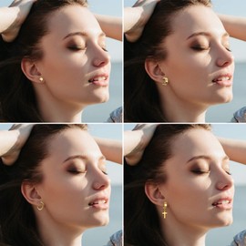 Cupimatch Hoop Earrings Set Men's Women's Stainless Steel Dangle Ear Piercing Punk Rock Tunnel Stud Earrings for Women Men, Stainless Steel