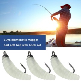 YINETTECH 12pcs Rubber Maggots Fishing Baits 20mm Rubber Bait Worms with Hook for Fishing Freshwater and Saltwater Fish Trout Crappie Pan Fish