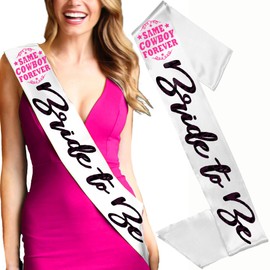 Same Cowboy Forever Bachelorette Sash - Hot Pink Same Cowboy Forever Black Glam Bride to Be White BRIDAL GRADE SATIN Sash - Funny Western Last Rodeo Party Supplies