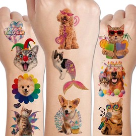 CHARLENT Funny Cat Dog Temporary Tattoos - 12 Sheets Cute Dog Cat Meme Tattoos for Kids Birthday Decorations Party Supplies, School Rewards Gifts Ideas for Girls Boys