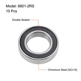 sourcing map 6801-2RS Deep Groove Ball Bearings 12mm x 21mm x 5mm Double Sealed Chrome Steel P6(ABEC3) 10pcs