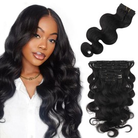 ABH AMAZINGBEAUTY HAIR Body Wave Clip ins Human Hair Wavy Clip in Hair Extensions Full Head Body Wave Clip ins for Black Women Natural Black Real Remy Human Hair Thick Ends 120G 22 Inch