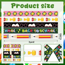 5 PCS Back to School Grosgrain Ribbons 3/8" School Decor Ribbons 3 Yards, Pencil Book Medal Sunflower Craft Ribbons for First Day of School Party Favor Decoration Holiday Gift Packaging DIY Supplies