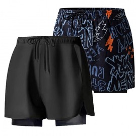 Men's Swim Trunks Rash Guard Pants Fitness Wear Black/XL 2ea