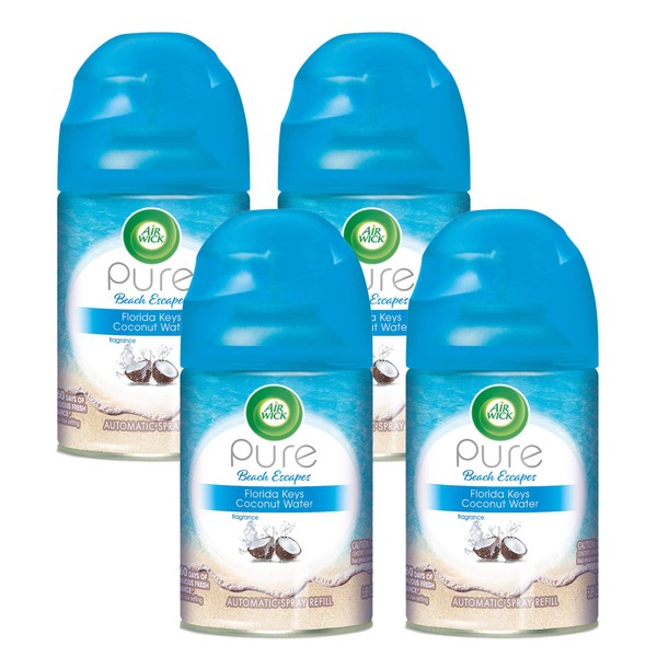 Air Wick Pure Freshmatic 4 Refills Automatic Spray, Florida Keys Coconut Water, 4ct, Air Freshener, Essential Oil, Odor Neutralization, Packaging May Vary