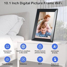 Frameo Digital Picture Frame VESWWE 10.1 IN Digital Photo Frame WiFi 1280x800 IPS Touch Screen 32GB Storage Auto-Rotation Instantly Share Photos and Videos Via the Frameo App