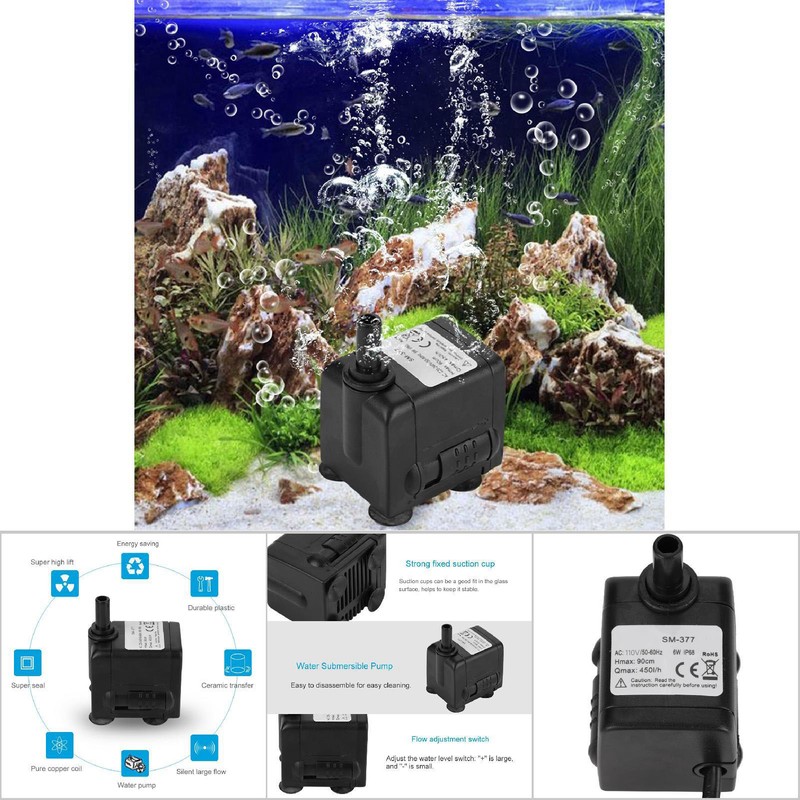 6W Ultra Quiet Submersible Water Pump Fish Pond Aquarium Tank